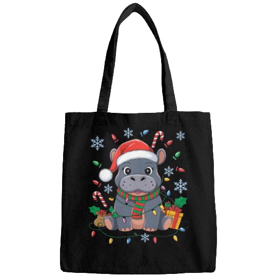 Cute Christmas Hippo - Holiday Lights and Gifts Bags