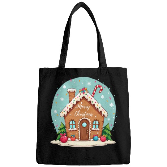 Cute Gingerbread House Merry Christmas Design Bags