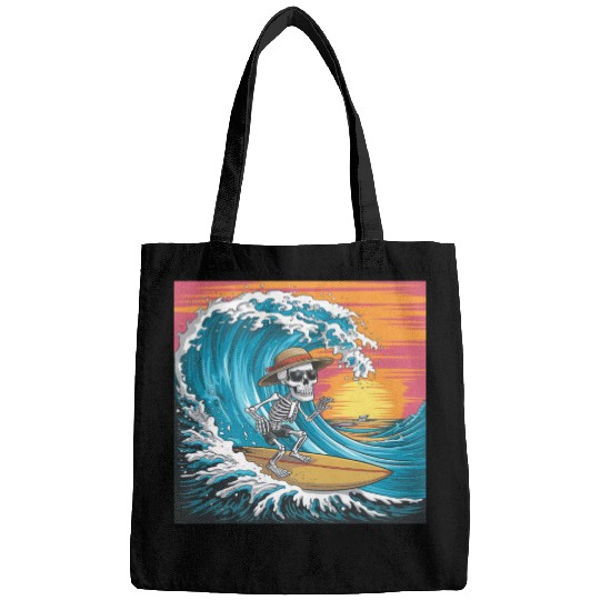 Surfing Skeleton Vibes Surfing Lifestyle Retro Bags