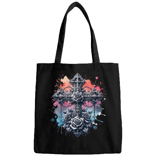 Gothic Collection - Crosses Roses Pastel B/ground Bags