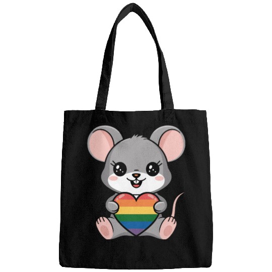 LGTBQ Cute Mouse Holding Rainbow Heart Bags