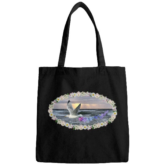 sea beach sunset seagull kitsch flashy magic Bags