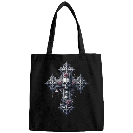 Gothic Cross Collection - Skulls and Red Roses Bags