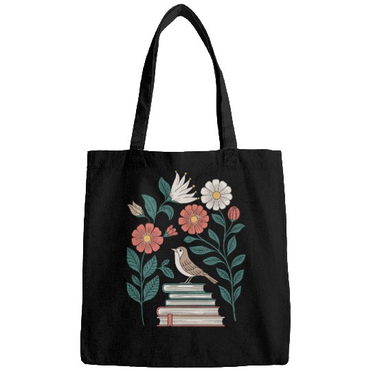 Cottagecore Bird on Books with Flowers Delight Bags