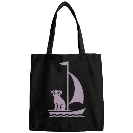 Pug in Boat Silhouette Sailing Minimalist Bags