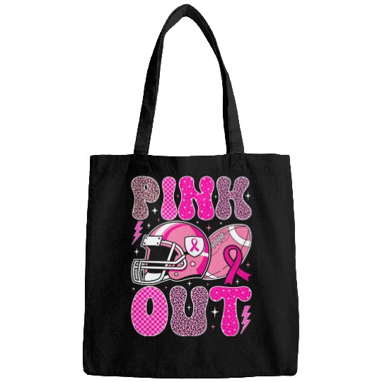 Pink Out Breast Cancer Football Mom Girls Women Bags