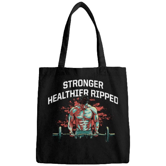 Stronger Healthier Ripped Funny Workout Humor Gym Bags