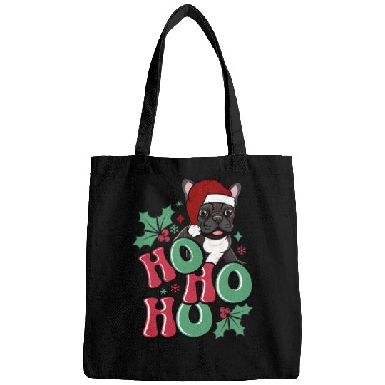 HO HO HO French Bulldog Holly Leaf Funny Bags