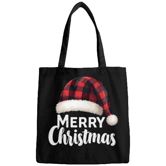 Merry Christmas Buffalo Plaid Red Santa Hat Xmas Bags