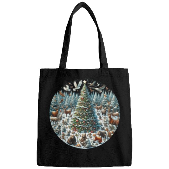 Snow-Dusted Christmas Tree with Woodland Animals Bags