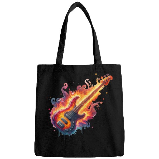 Burning bass guitar modern art style Bags