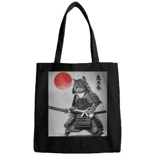 Kawaii Japanese Samurai Cat Vintage Japanese Cat Bags