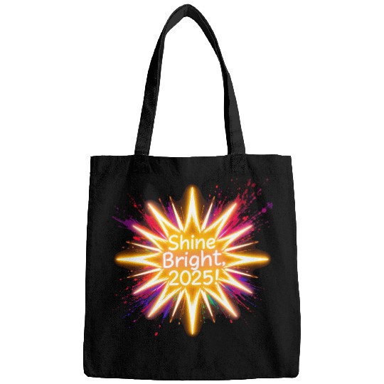 A large starburst glowing in neon light with 2025 Bags