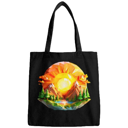 Vibrant Geometric Sunrise Landscape – Nature-Inspi Bags