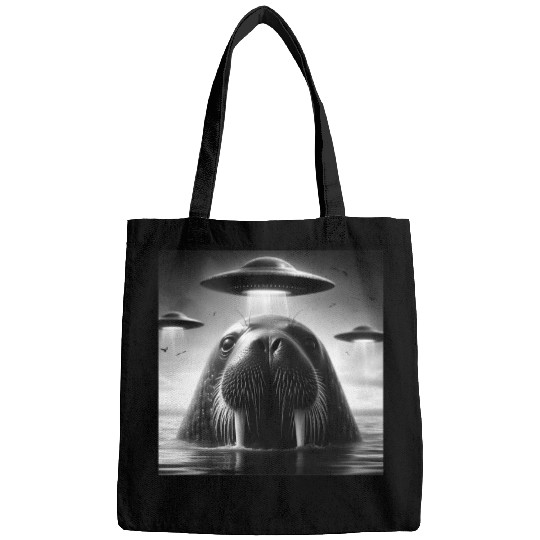 Walrus Sea lion Funny Graphic Selfie with UFOs Wei Bags