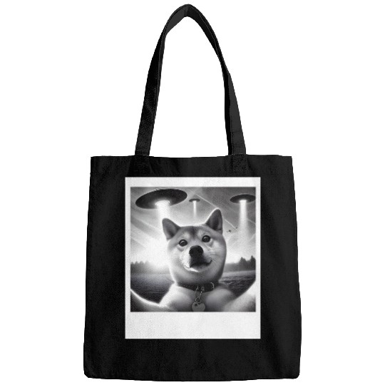 Shiba Inu Dog Dad Mom Funny Graphic Selfie UFOs We Bags