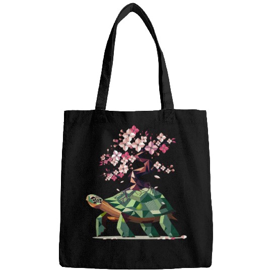 Turtle with blooming cherry blossom bonsai Bags
