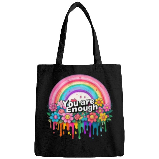 "You Are Enough" Rainbow and Flowers Inspirational Bags