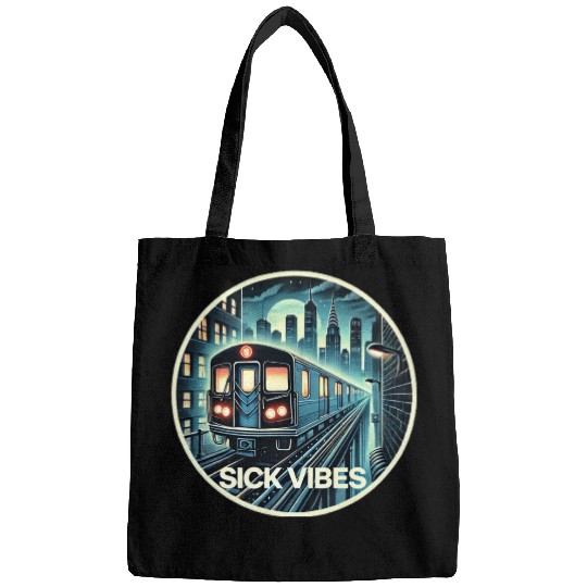 Retro Futuristic Subway Train - Neon Cyberpunk Cit Bags