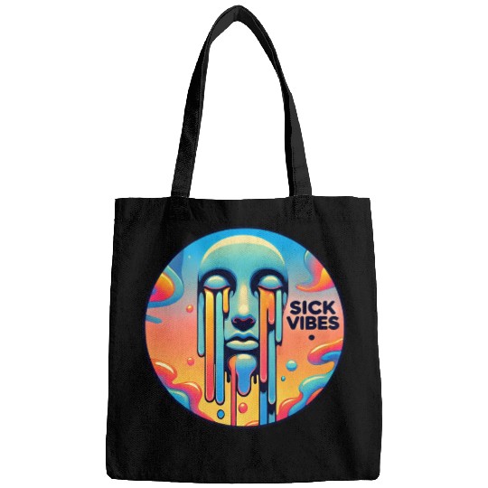 Psychedelic Melting Face with Vibrant Neon Bags