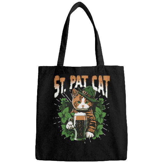 Funny St. Patricks Day Drinking Cat Bags