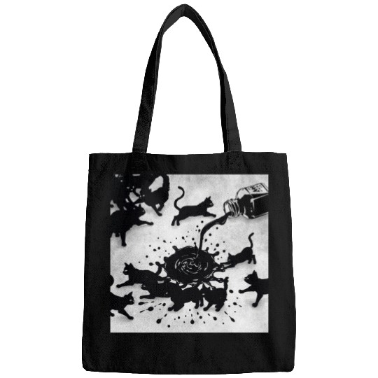 Spilled ink bottle pours black cats Bags