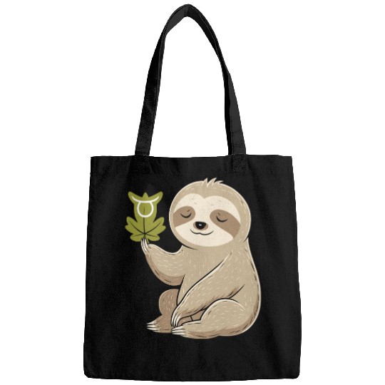 Taurus Zodiac Sloth with Leaf Symbol Serenity Bags