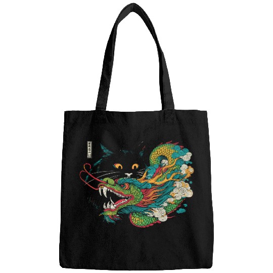 Ukiyo-e Black Cat Chinese Dragon Bags