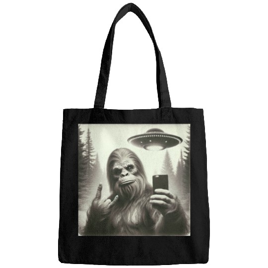 Retro Bigfoot Selfie with UFO Bags