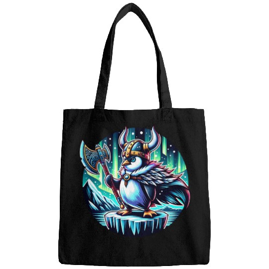 Viking Penguin with Axe Under Northern Lights Bags