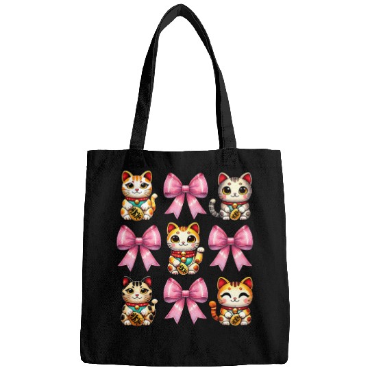 Coquette Bow Maneki Neko Japanese Cat Lucky Pink Bags