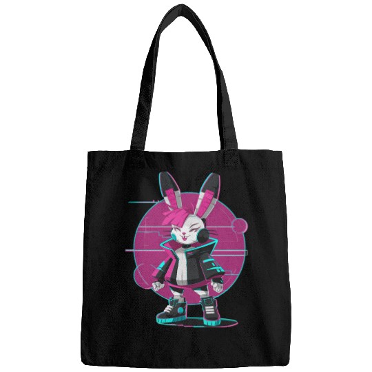 Cyber Bunny with Futuristic Style and Neon Colors Bags