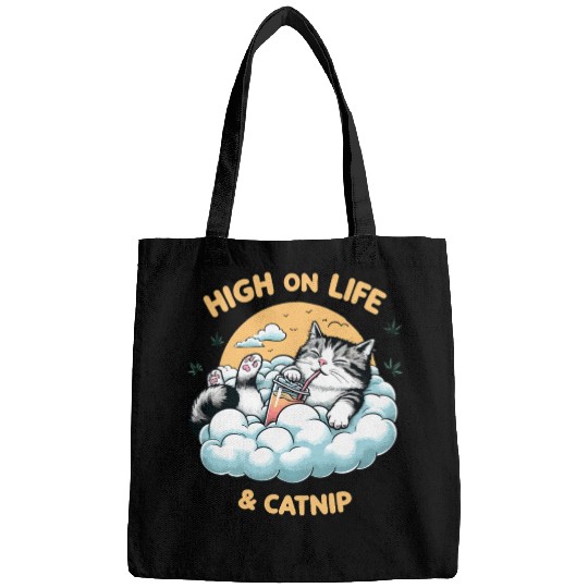 High on Life & Catnip - Floating Cat Art Bags