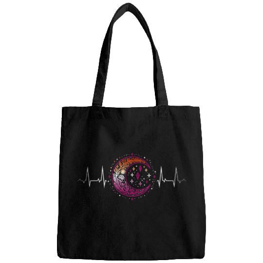 Lesbian Heartbeat Celestial Moon Pride Aesthetic Bags