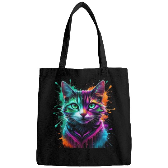 Neon Cosmic Cat – A Psychedelic Fusion of Color Bags