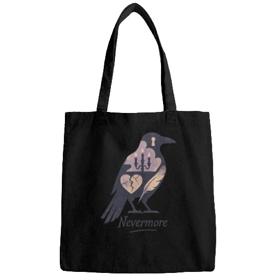 Raven Silhouette Surreal Collage Poe Nevermore Bags