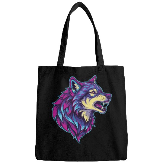 psychedelic wolf head Bags