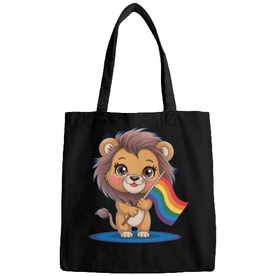 Cute Lion With Rainbow Flag Bags