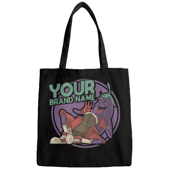 Funky Eggplant Drummer – Funny Cartoon Music T-Shi Bags