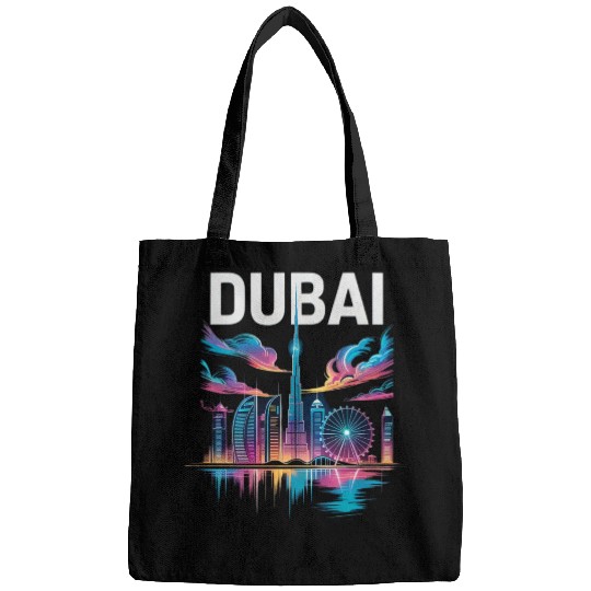 Dubai Skyline Neon Art Bags