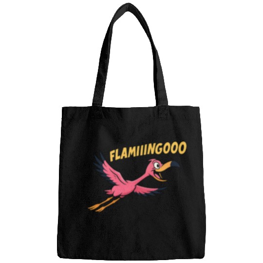 FLAMIIINGOOO – Funny Cartoon Flamingo in Flight De Bags