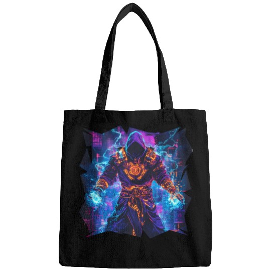 Bright Magician With Energy Aura In Neon Colors Bags