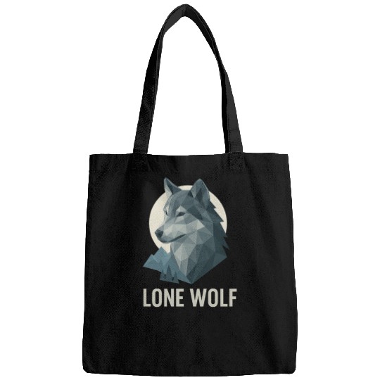 Lone Wolf – Geometric Wolf Head under Moon Wildern Bags