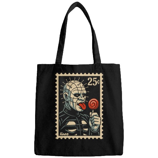 stamp of a horror lollipop licker raising hell Bags