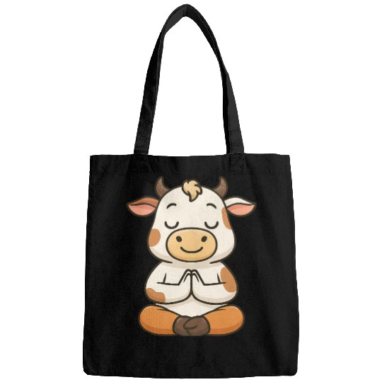Cute cow bull yoga meditation relax chibi Bags