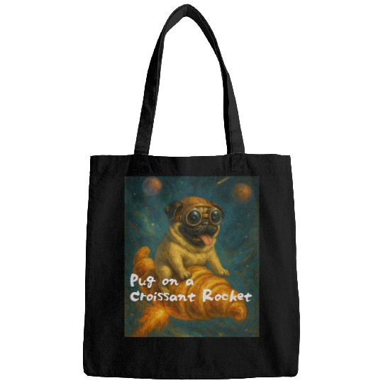 Pug on a Croissant Rocket Bags