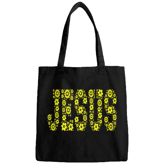 Inspiring Jesus with yellow flowers Bags
