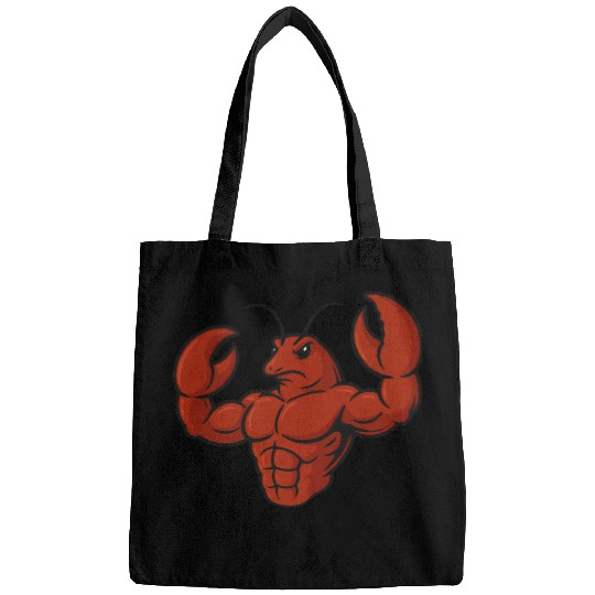 Crab lobster fitness workout cartoon strong biceps Bags