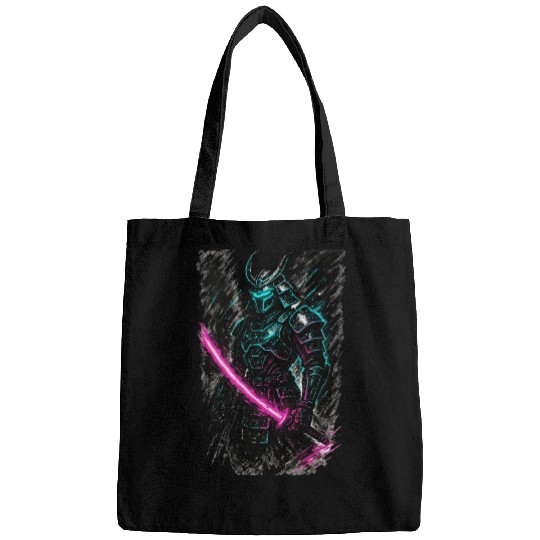 Neon Samurai Warrior Illustration Bags