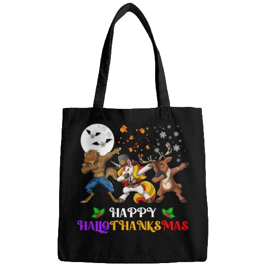 Happy Hallothanksmas Dabbing werewolf Unicorn Deer Bags
